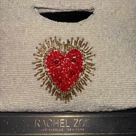 💗VIRAL Rachel Zoe Ivory Beaded Red Heart Crossbody - Picture 2 of 7
